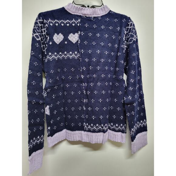 FRESHMAN Kids' Mix Stitch Fair Isle Sweater In Lavender And Navy 14/16 - Picture 3 of 5